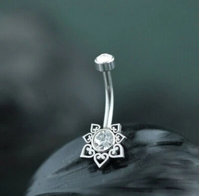 Anillo ombligo diamante ombligo corte redondo de 1 quilate enchapado en oro blanco de 14K Foto 1 de 4
