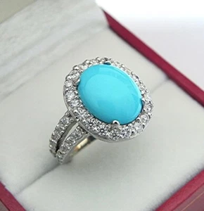 3Ct Oval Cut Lab-Created Turquoise 14k White Gold Plated Beautiful Wedding Ring - Picture 1 of 7
