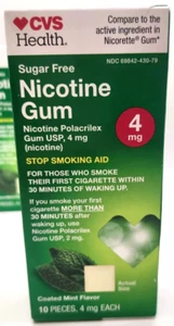 1 CVS Sugar Free Nicotine Gum 4mg Coated Mint Flavor 10 Pieces 8/2025 - Picture 1 of 2