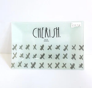Rae Dunn "CHERiSH." Frosted Glass Serving Plate Tray Sea Foam Color NEW - Picture 1 of 5