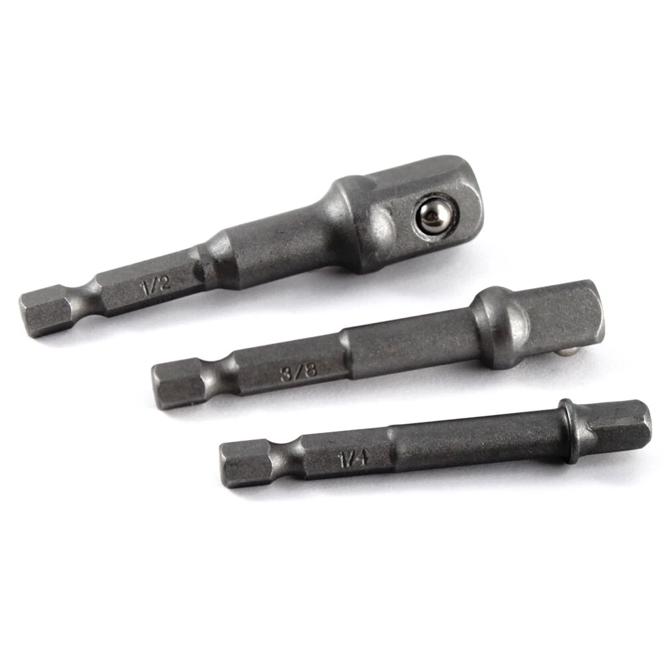 3pc 1/4in Hex Power Extension Socket Bits for Drill Tool 1/4in 3/8in 1/2in Sizes