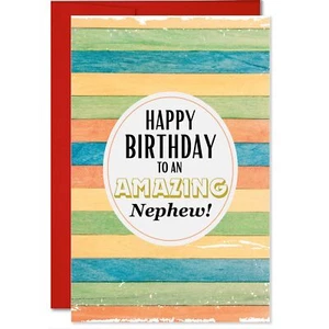 Tarjeta de felicitación de feliz cumpleaños a un sobrino increíble - 5,3x8 - Hecha en EE. UU. - Imagen 1 de 7
