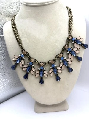 古董布朗泽金属多色水晶围兜声明项链二手状况完好 — 第 1/4 张图片