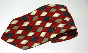 CONTE DI MILANO Red White Blue Art Deco Geometric 100% Silk Tie USA - Picture 1 of 6