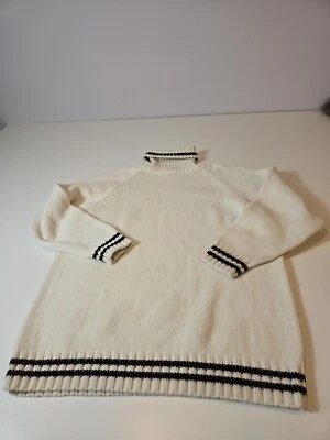 Suéter masculino vintage Gap roll up robusto malha algodão listrado branco médio - Imagem 1 de 4