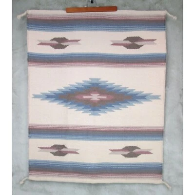 Vintage Southwestern Wool Rug Handwoven Purple Blue Wall Hanging Throw 37x29  - Image 1 of 4