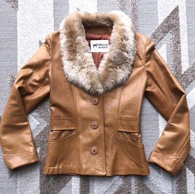 VTG 70's SHEEP MATES Leather Jacket Rocker Camel Tan Coat Small - Image 1 of 4
