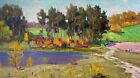 Original Painting Vintage Decor Art River Ukraine Nature Artwork View Landscape