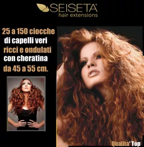 SEISETA EURO SOCAP Hair Extension 25 Ciocche naturali Ricce Cheratina 45 cm - Foto 1 di 13