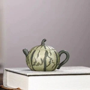 Handmade Tea Pot Watermelon Design Real Yixing Zisha Green Clay Pot On Sales New - Picture 1 of 10
