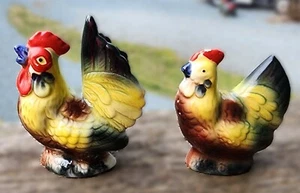 Vintage Rooster and Hen Salt And Pepper Shakers Ceramic - Picture 1 of 6