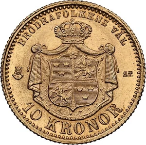 10 Kronor 1874 ST Schweden König Oskar II NGC MS65 Gold Münze (826) - Bild 1 von 4