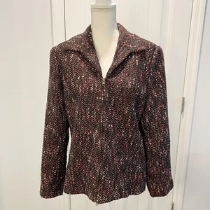 Emma James Jacket Women 14 Brown Tweed Full Zip Wool Long Sleeve Lined Blazer - Picture 1 of 11
