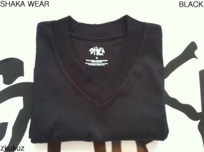 12 NEW SHAKA WEAR PLAIN SHORT SLEEVE V-NECK T-SHIRT BLACK BLANK S-3XL 12PC - Image 1 of 3
