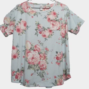 Neu ohne Etikett kurzärmliges hellgrünes und geblümtes M-Shirt Tasche vorne von Foral Nikrooz - Bild 1 von 5