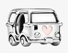 925 Sterling Silver &amp; Pink Enamel Heart Combi Van Car Charm For Snake/Pan B&#39;Let