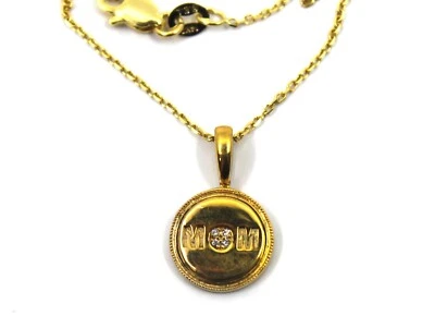 Collar Colgante Redondo Diamante Mamá en Oro Amarillo Sólido 14K Regalo Día de la Madre Foto 1 de 4