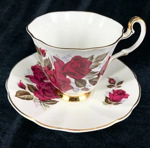 Vintage Royal Adderley Red Cabbage Rose Cup Saucer Ridgway Bone China Excellent - Picture 1 of 10