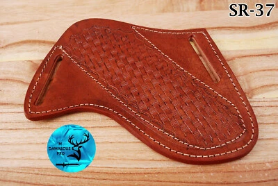 M DAMASCUS PRO ENGRAVED HANDMADE COW LEATHER SHEATH FOR FOLDING & FIXED BLADE KNIFE EDC SR 37