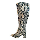 Marc Fisher Women's Retie Snake Skin Print Over Knee Boots Block Heel Zip Up 8M