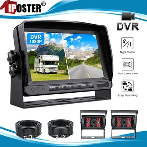 7" Split Monitor Dual Rear View Backup Camera DVR System For Semi Box Truck RV - Picture 1 of 12