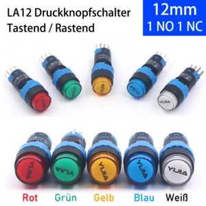 12mm LA12 Runden Druckschalter LED Beleuchtet Drucktaster Tastend Rastend 3A - Picture 1 of 10
