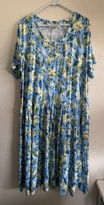 LOGO Lori Goldstein Knit Dress Womens XL Blue Green Foliage Sadie Short Sleeve - Picture 1 of 7