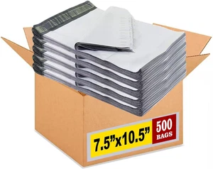 7.5X10.5 Inch White Poly Mailers, 500-Pack (#2 Small Size) Self-Seal Shipping En - Picture 1 of 6