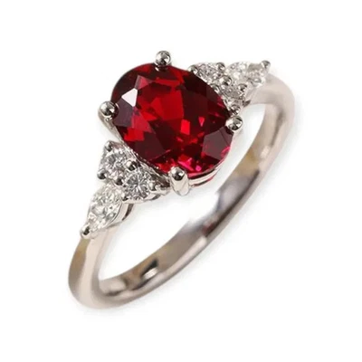 14K Solid White Gold Proposal Ring with 4.00Ct Oval Red Ruby and Diamond, Size 7 - Image 1 of 4