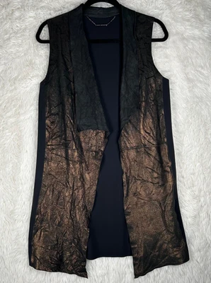 Elie Tahari Size XS Black Bronze Lamb Leather Sleeveless Long Damina Vest - Image 1 of 4