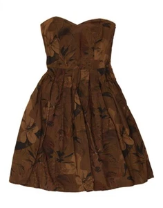 VINTAGE Womens Strapless Dress UK 12 Medium Brown Floral Viscose AK05 - Picture 1 of 3