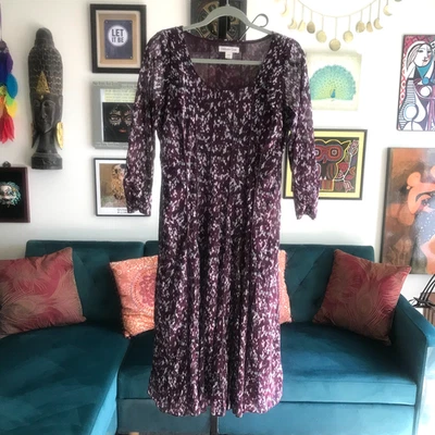 COLDWATER CREEK size M 10/12 Burgundy Mint & Pink Print Gored Mesh Midi Dress - Image 1 of 4