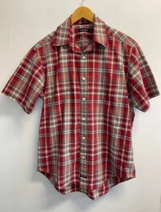 Camisa Nautica popelina lijada para hombre talla M roja a cuadros manga corta con botones bolsillo - Imagen 1 de 5