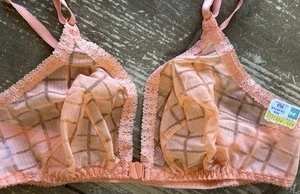 NOS Vintage BALI Sensuale Peach Semi Sheer Check Unlined Front Clasp BH 36B - Bild 1 von 13