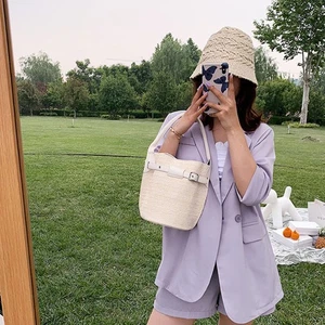 1Pc Weaving Bag Fashionable Single Shoulder Bag Bucket Bag Women Shoulder Bag - Imagen 1 de 12