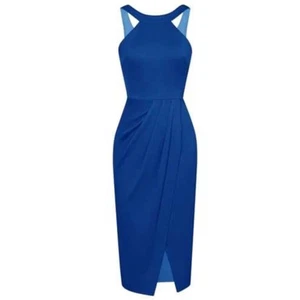 NWT GRACE KARIN Royal Blue Midi Halterneck Bodycon Formal Dress Cocktail Large - Picture 1 of 5