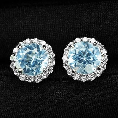 Orecchini in argento sterling 925 con zaffiro azzurro brillante 3,12 carati... - Immagine 1 di 4