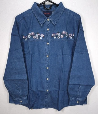 Top para mujer Denim & Co bordado floral de mezclilla manga larga con botones talla 2X Foto 1 de 4