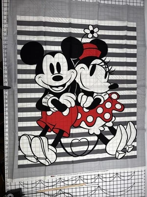 Mickey Minnie stripe Fabric panel for spring creative 2020 Measures 45x36 - Image 1 of 4