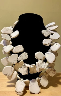 White Buffalo Turquoise Howlite Double Strand Sterling Silver Lobster Clasp 20” - Image 1 of 4