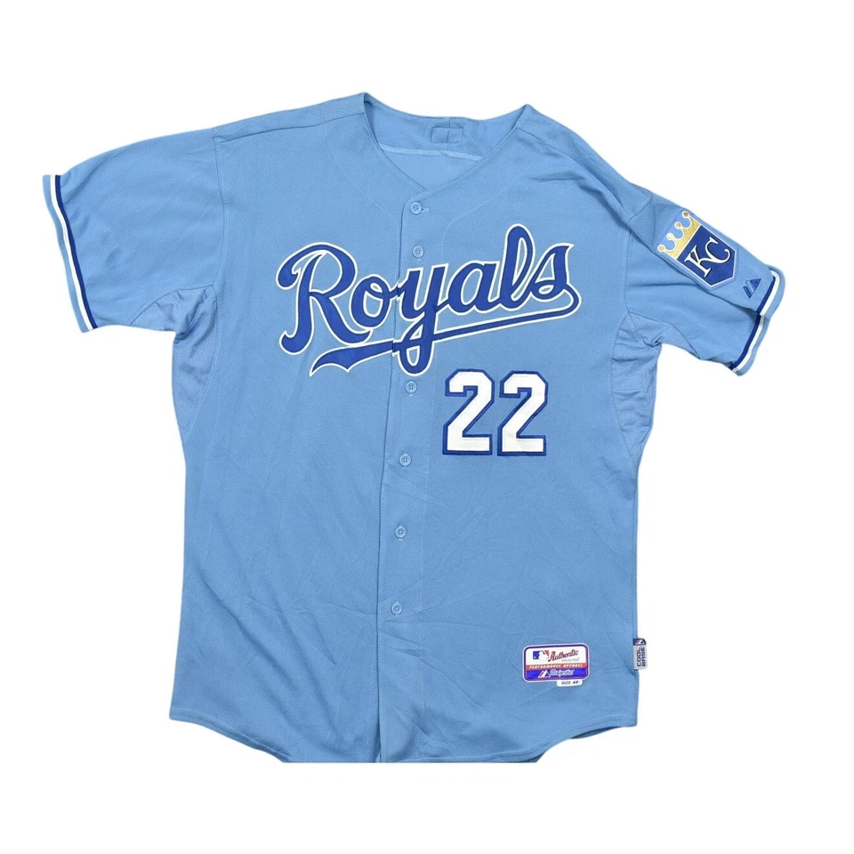 Camiseta Majestic Blue MLB - Autógrafo KC Royals CoolBase Firmada Leonard 22 Foto 1 de 4
