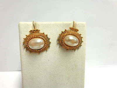 Pendientes de perlas oro amarillo por Premier gancho perforado bks talla 1 pulgada talla lg perlas ovaladas Foto 1 de 4