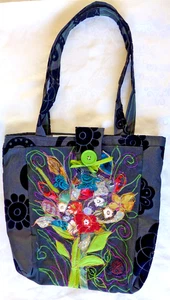 Bag Cotton Purse Handmade Quilted embroidery tote 16 x 17 inch inch 2 handels - Picture 1 of 15