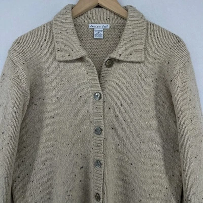 EAGLES EYE Sweater M Lambswool Blend Speckled Button Up Cardigan 80s Beige VTG - Image 1 of 4