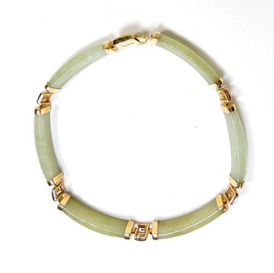 14K Green Jade/Jadeite Link Bracelet 8" - Image 1 of 4