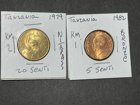 Tanzania 5 & 20 Senti 2 Coins lot Excellent Condition Cover
