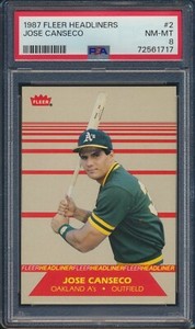 1987 Fleer Headliners #2 Jose Canseco Oakland Athletics PSA 8 NM/MT
