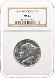 1936 50C NGC MS65 Bridgeport Commemorative Half Dollar White - Picture 1 of 3
