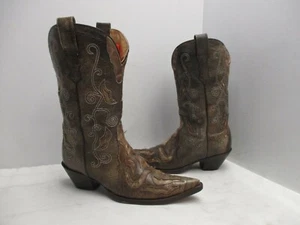 Stivali da cowboy Corral antichi marroni in pelle intarsio punta punta taglia 8,5 M stile 4841 - Foto 1 di 8