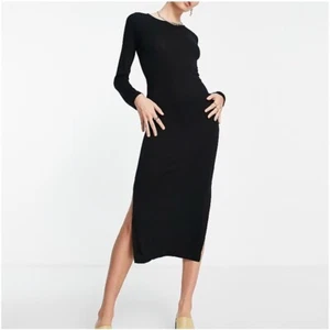 French Connection Midi Dress Square Neck Long Sleeve Bodycon Black Size S - Picture 1 of 6